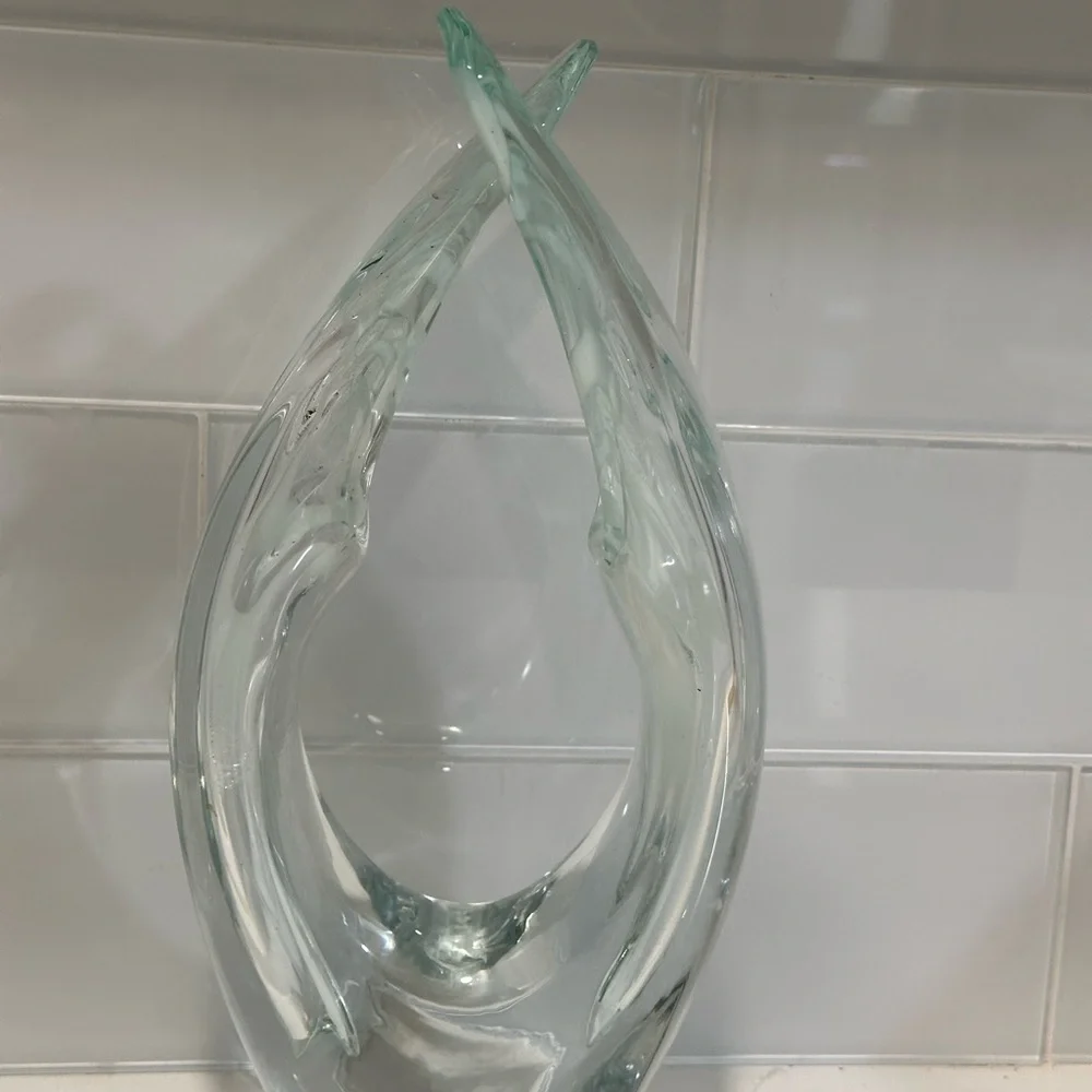 Modern Blown Glass Art Vase Clear And White Heavy 12” Vase